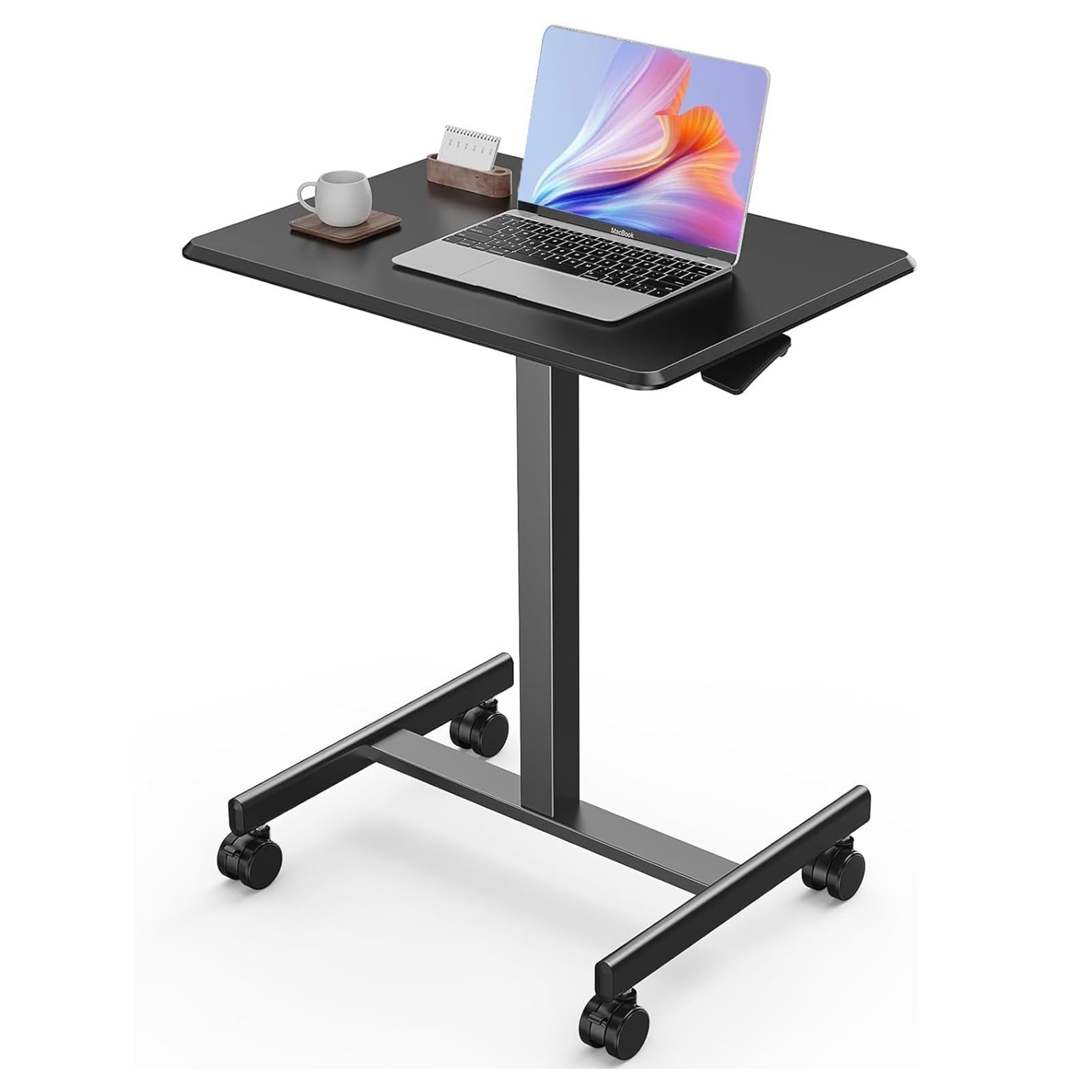 Sweetcrispy Mobile Small Standing Desk - Sit Stand Portable Rolling Laptop Desk with Lockable Wheels, Adjustable Height Computer