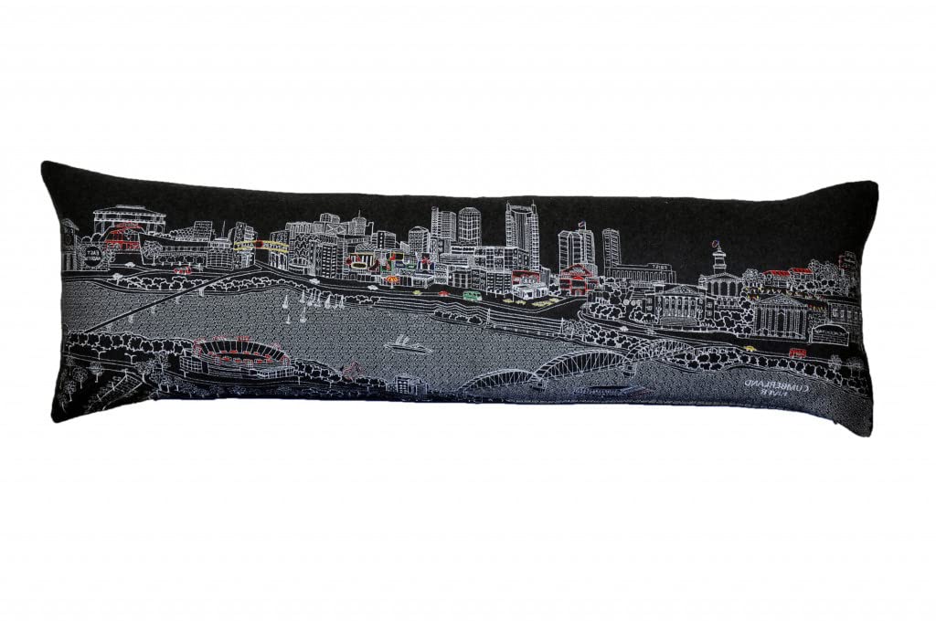 HomeRoots Grey 45' Black Nashville Nighttime Skyline Lumbar Decorative Pillow