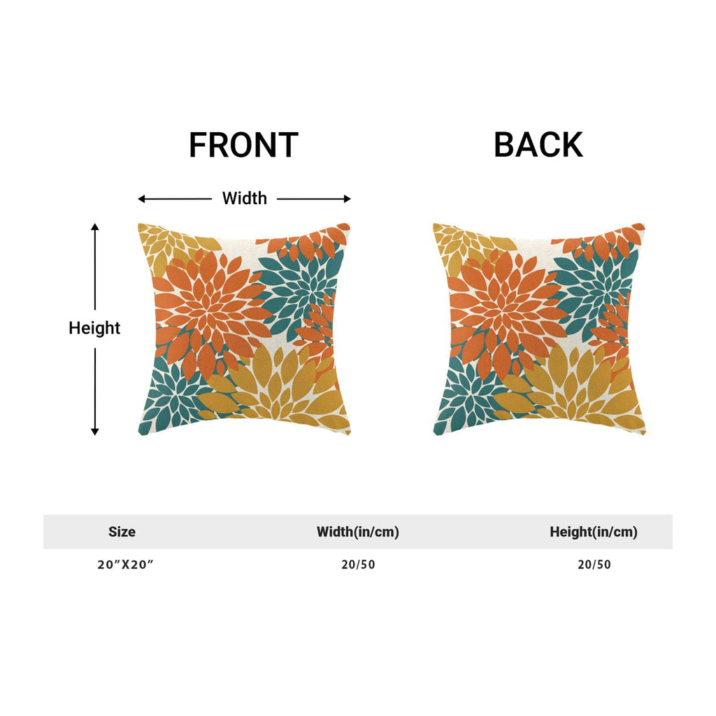 Cxmeifly Orange Yellow Teal Pillow Covers 20X20 Inch Set Of 2 Dahlia Floral Decor Throw Pillows Summer Modern Geometry Flower Ou