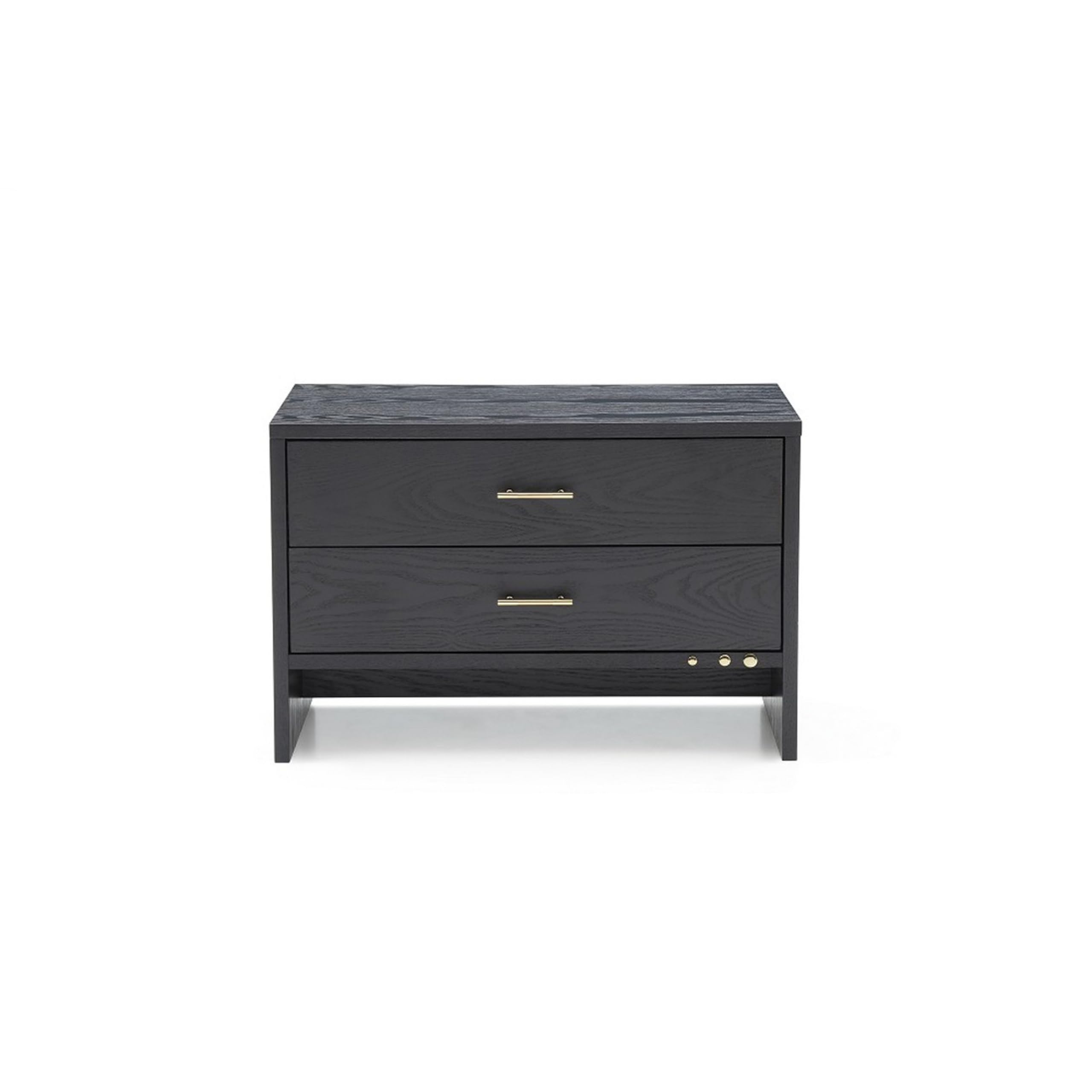 Benjara 2 Drawer Wooden Nightstand With Brass Handles And Accents, Gray