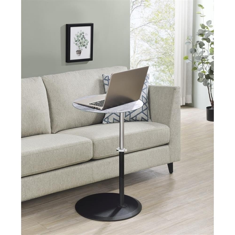 Lilola Home Orbit End Table with Height Adjustable Gray Marble Textured Glass Top