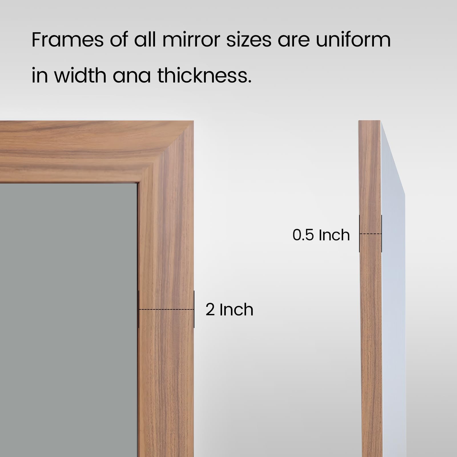 Amorho Bathroom Mirror, 60X36 Inch Wall Mirror, Walnut Wood Grain Metal Framed, Anti-Rust, Hang Horizontally/Vertically, Suitabl