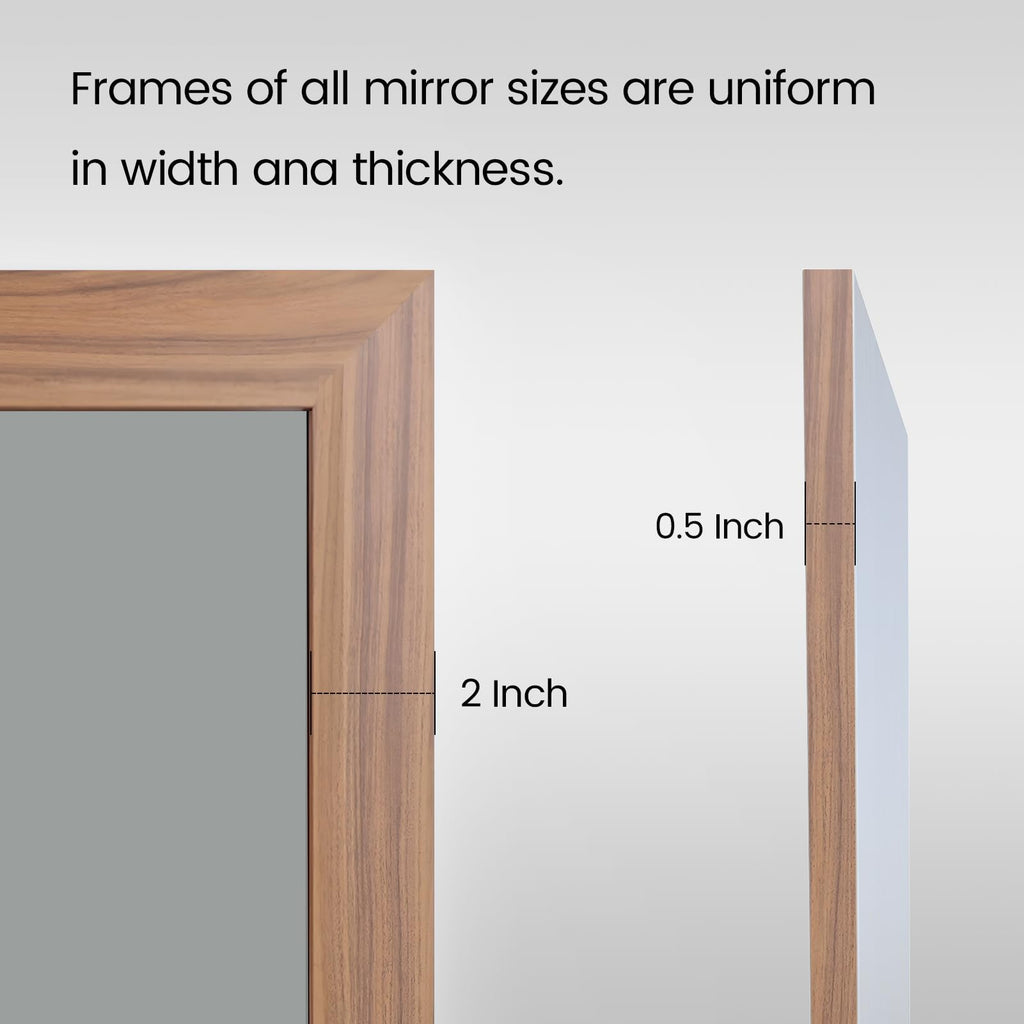 Amorho Bathroom Mirror, 24X32 Inch Wall Mirror, Walnut Wood Grain Metal Framed, Anti-Rust, Hang Horizontally/Vertically, Suitabl