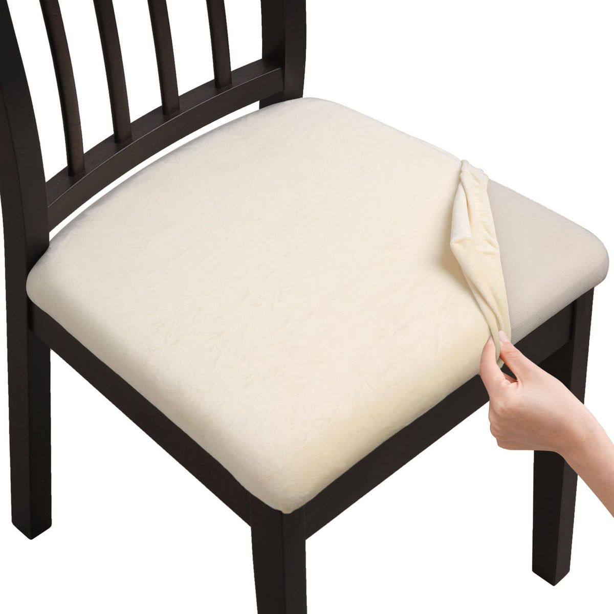 Fuloon Stretch Dining Chair Covers, Velvet Chair Seat Covers Washable Seat Cushion Slipcover Chair Cover Dining Room For Hotel, Ceremony, Banquet Wedding Party (Velvet Beige, 6)