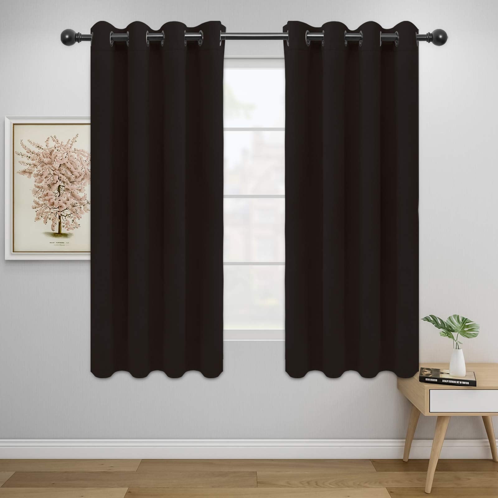 Easy-Going Blackout Curtains For Bedroom, Solid Thermal Insulated Grommet And Noise Reduction Window Drapes, Room Darkening Curtains For Living Room, 2 Panels(52X46 In,Dark Brown)