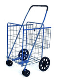 Swivel Wheels FOLDING SHOPPING/LAUNDRY CART with Double Basket Cart  Blue