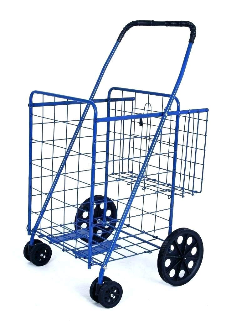 Swivel Wheels FOLDING SHOPPING/LAUNDRY CART with Double Basket Cart  Blue