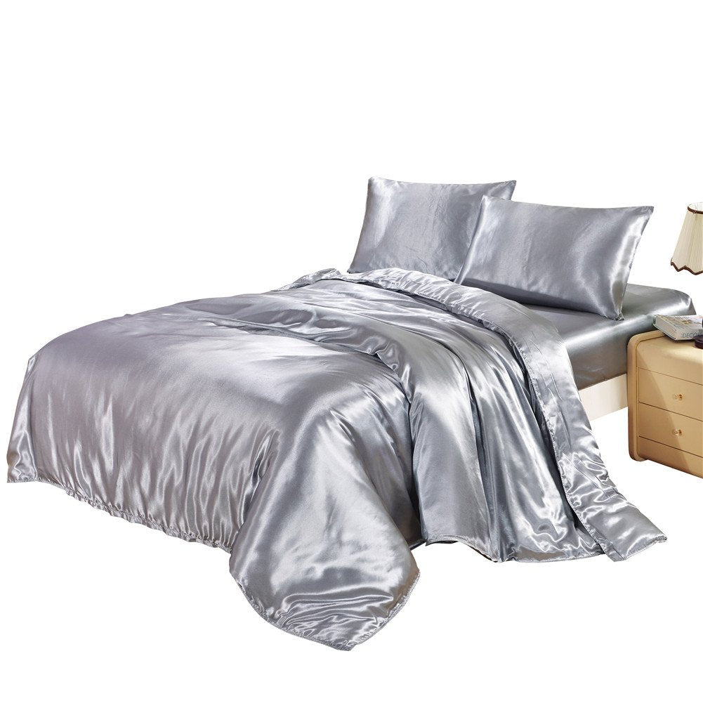 Drefeel Grey Duvet Cover Set Twin/Single Size - Hotel Quality Solid Silver Bedding - Hidden Zipper Ties Breathable Stain Resista