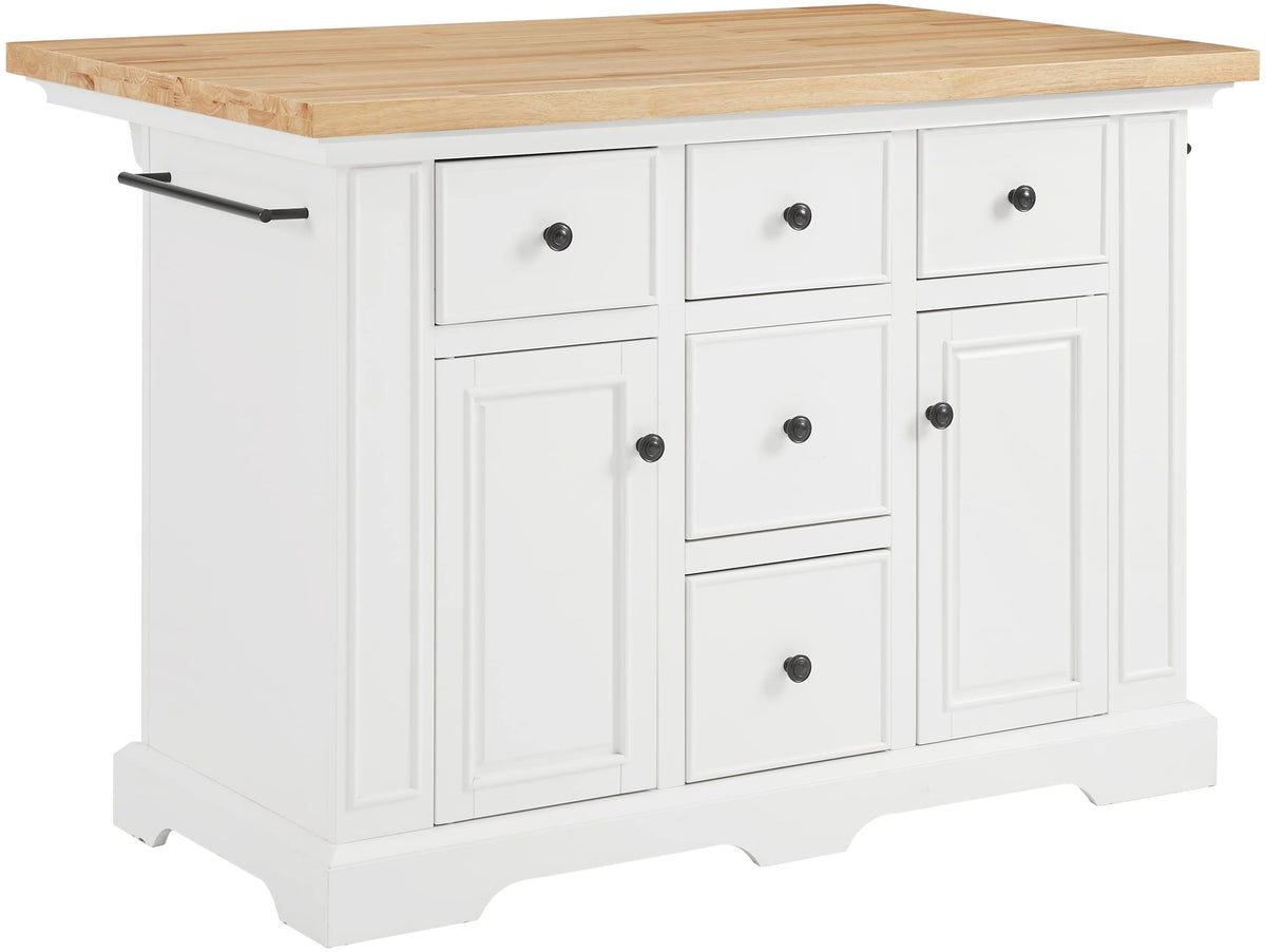 Crosley Furniture Julia Wood Top Kitchen Island with Storage Drawers, Shelves, and Spice Rack, White