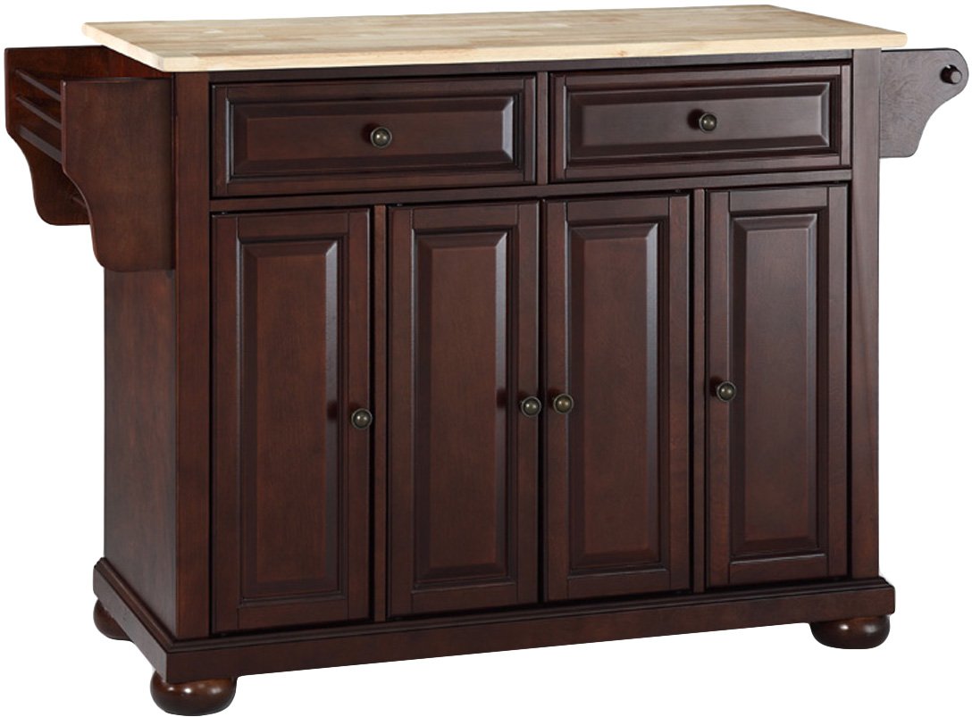 Crosley Furniture Alexandria Wood Top Rolling Kitchen Island Storage Cart, Microwave Stand, Spice Rack, Mahogany