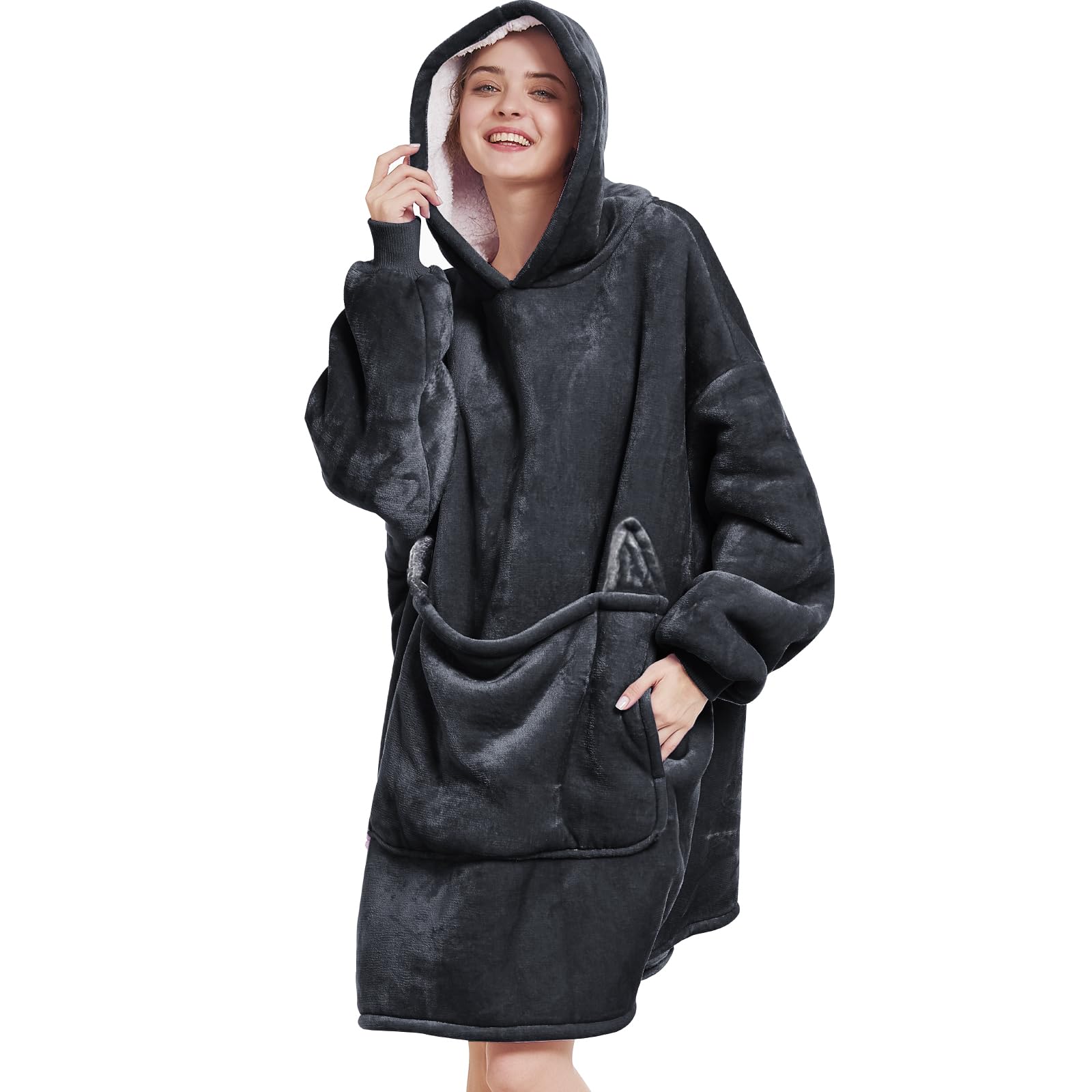 Aemilas Wearable Blanket Hoodie - Sherpa Oversized Blanket Sweatshirt As Gifts For Women Men, Warm Cozy Hooded Blanket With Gian