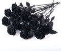 Laelfe 12 PCS Artificial Flowers Black Roses, Fake Silk Flower Long Stem Artificial Black Rose for Halloween Home Wedding Party 