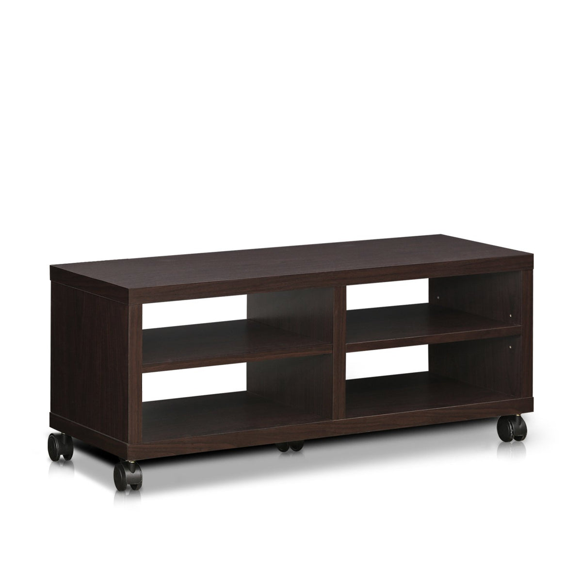 Furinno Indo 2-Tier Low Rise Tv Entertainment Stand With Casters, Espresso