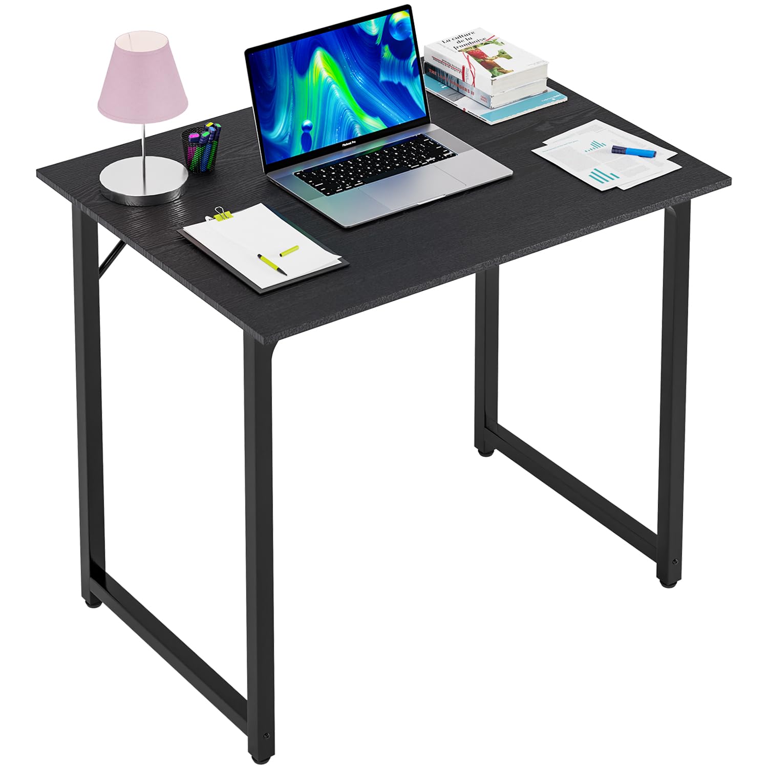 PayLessHere | 39 Inch Computer Desk | Black | Office Desk with Metal Frame, Adjustable Feet | Water-Resistant, Scratchproof Surf