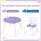 Honey Joy Kids Table And Chair Set, Wooden Children Activity Table And 2 Chairs For Art & Craft, Storage Mesh Basket, 3-Piece Toddler Furniture Set For Daycare & Playroom, Gift For Boys Girls (Purple)