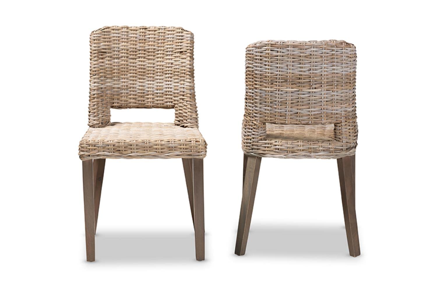 Baxton Studio Bohemian 2-Piece Dining Chair Set in Greywashed and Brown Finish