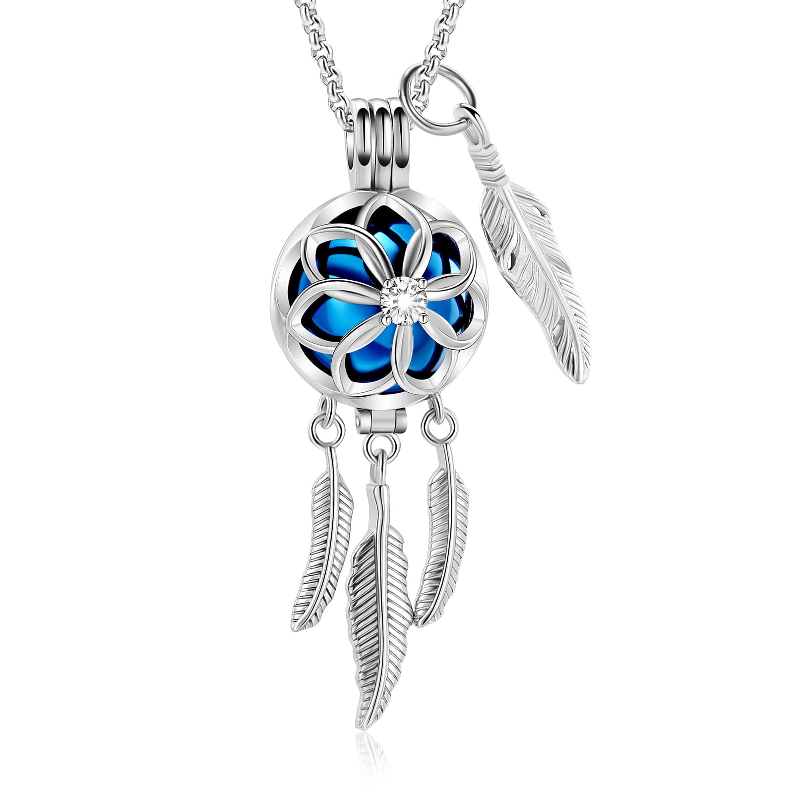 Cremation Jewelry Dream Catcher Urn Necklace for Ashes for Women Men Feather with Angel Wing Keepsake Memories Hollow Urn Pendan