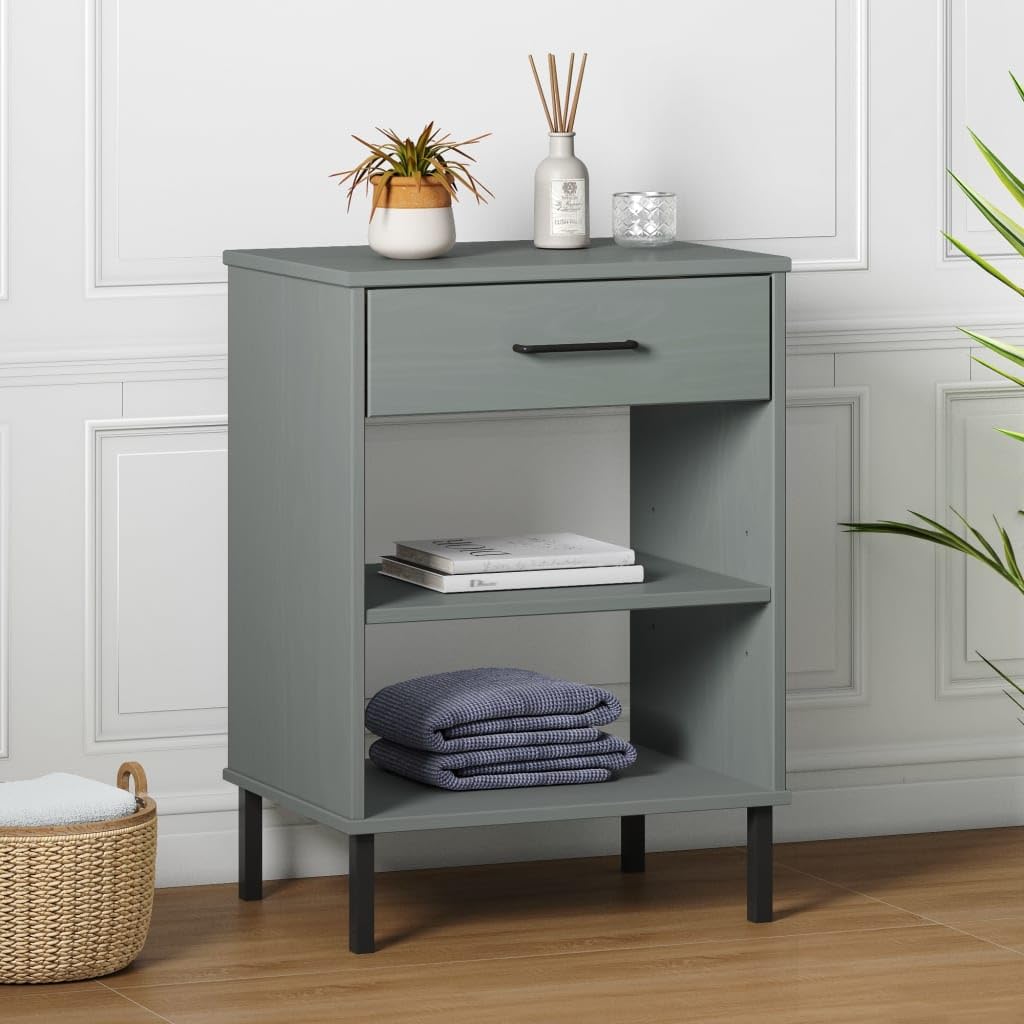 INLIFE Console Cabinet with Metal Legs Gray Solid Wood Pine Oslo