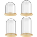 Suclain 4 Pcs Glass Display Dome Cloche Clear Dome Cloche with Wood Base Tabletop Jar Display Case for Home Office Wedding(Wood 