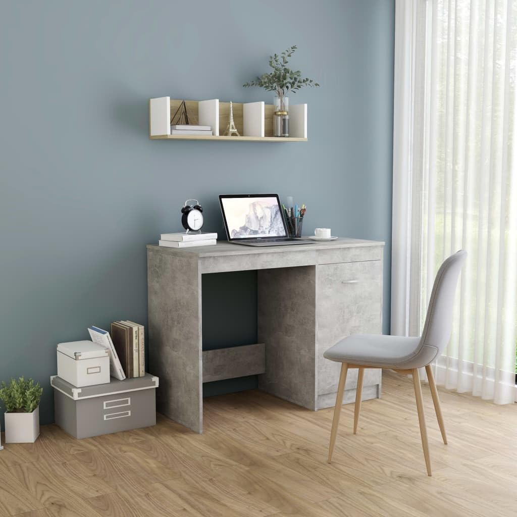 vidaXL Desk Computer Desk Home Office Desk Shelves Concrete Gray Engineered Wood