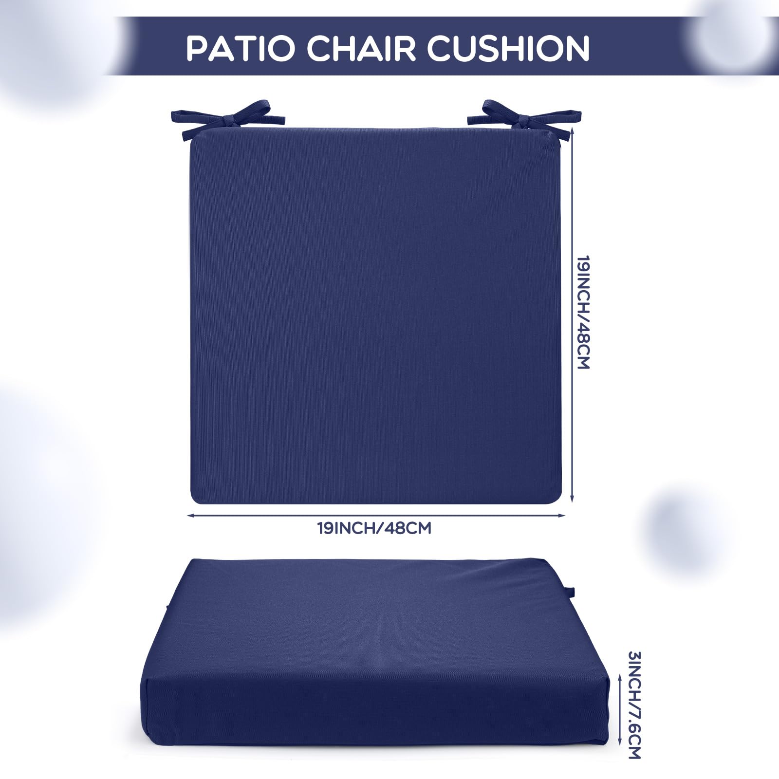 Preboun 6 Pack Outdoor Chair Cushions, 19' X 19' X 3' Patio Chair Cushion Waterproof Outdoor Seat Cushions With Ties Replacem