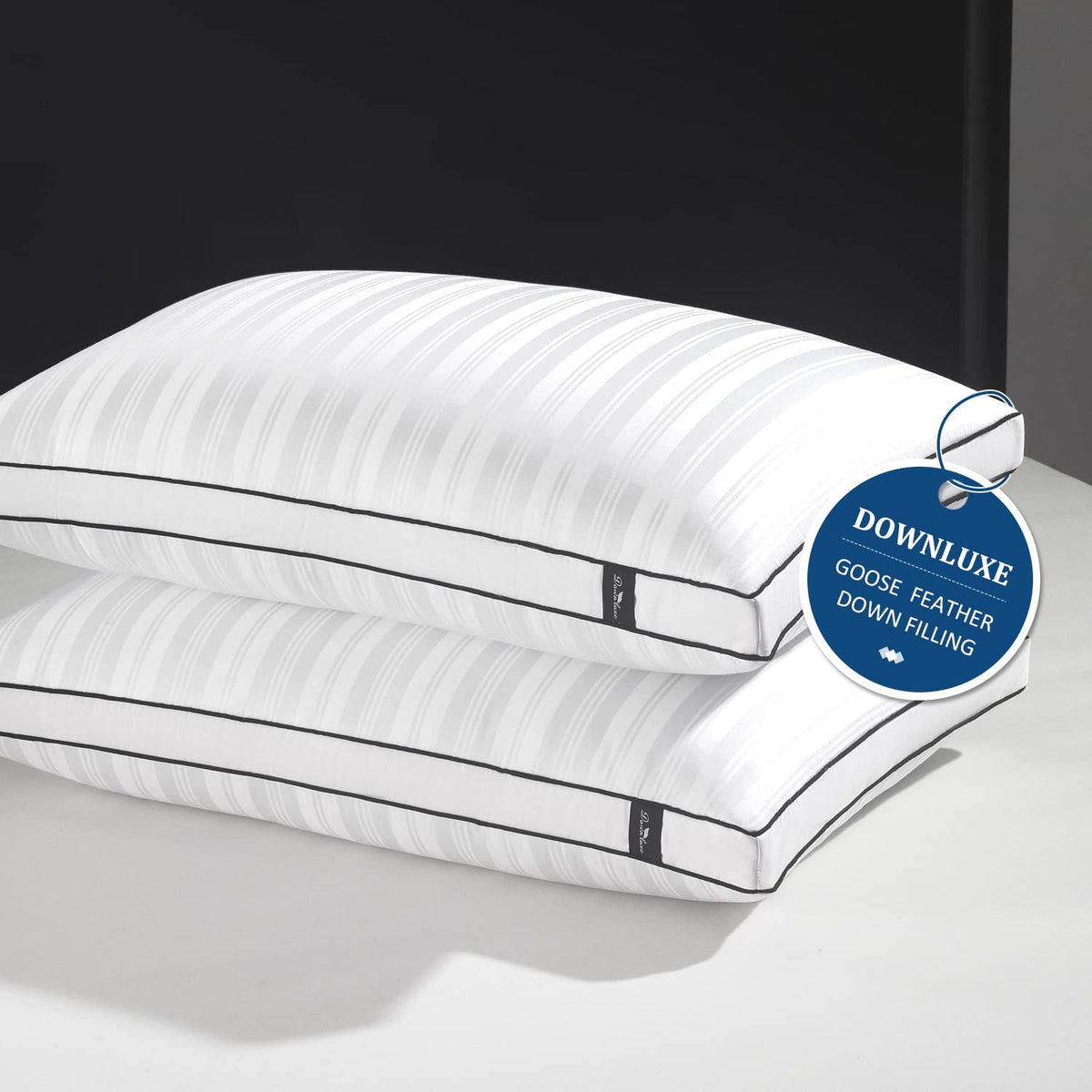 Downluxe Goose Down Pillows - 2 Pack Gusseted Hotel Collection Feather Pillows For Back, Stomach Or Side Sleepers, Down Pillows