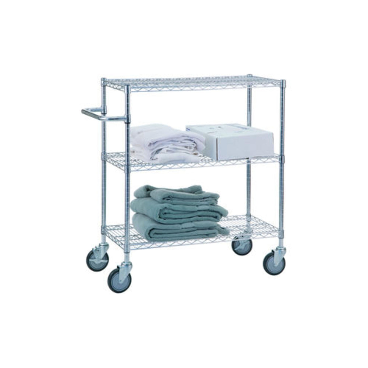 R&B Wire UC2448 24 x 48 x 42 Utility-Linen Cart with Three Wire Shelves