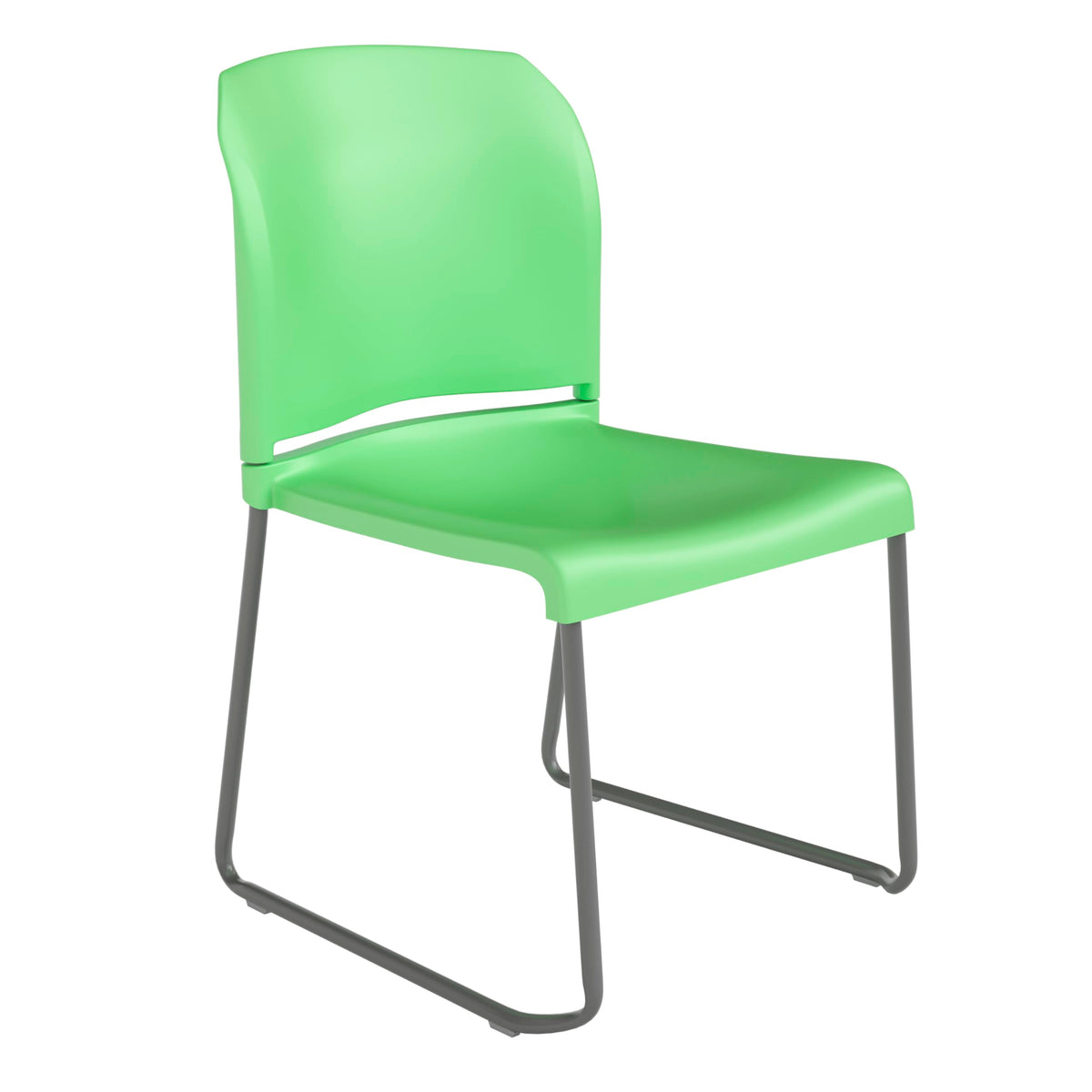 Flash Furniture Hercules Series 880 lb. Capacity Green Full Back Contoured Stack Chair with Gray Powder Coated Sled Base