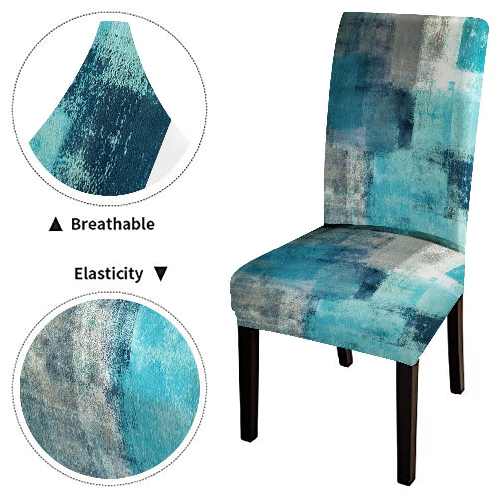 Capsceoll Turquoise Chair Cover Set Of 2 Grey Abstract Art Chair Covers Dining Room Chair Slipcover For Kitchen