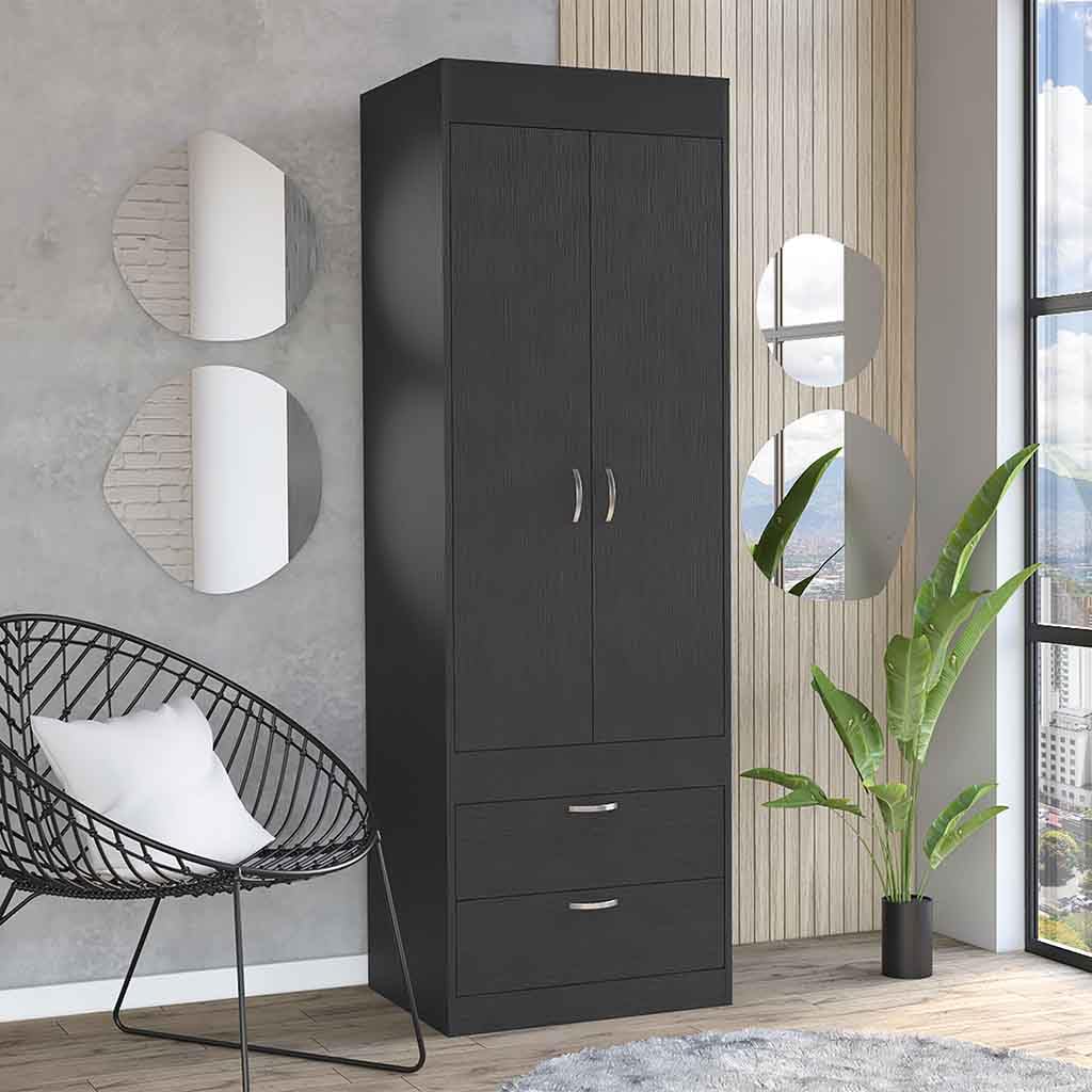 Armoire Tarento,Armoire, Two Drawers, Black- Bedroom