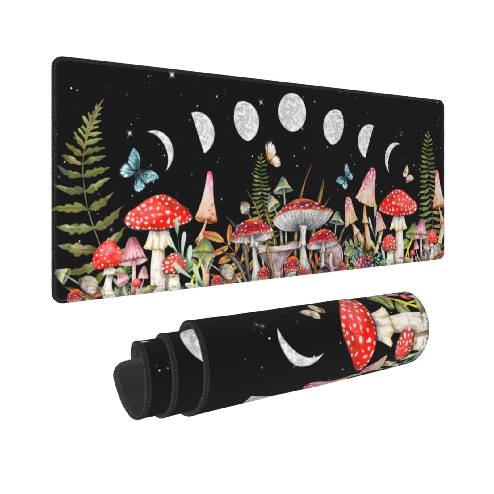 Mushroom Mouse Pad Extended Xl Gaming Mice Pad Office Desk Mat With Stitched Edges, Non-Slip Oversized Desk Pad, 31.5 X 11.8 Inc