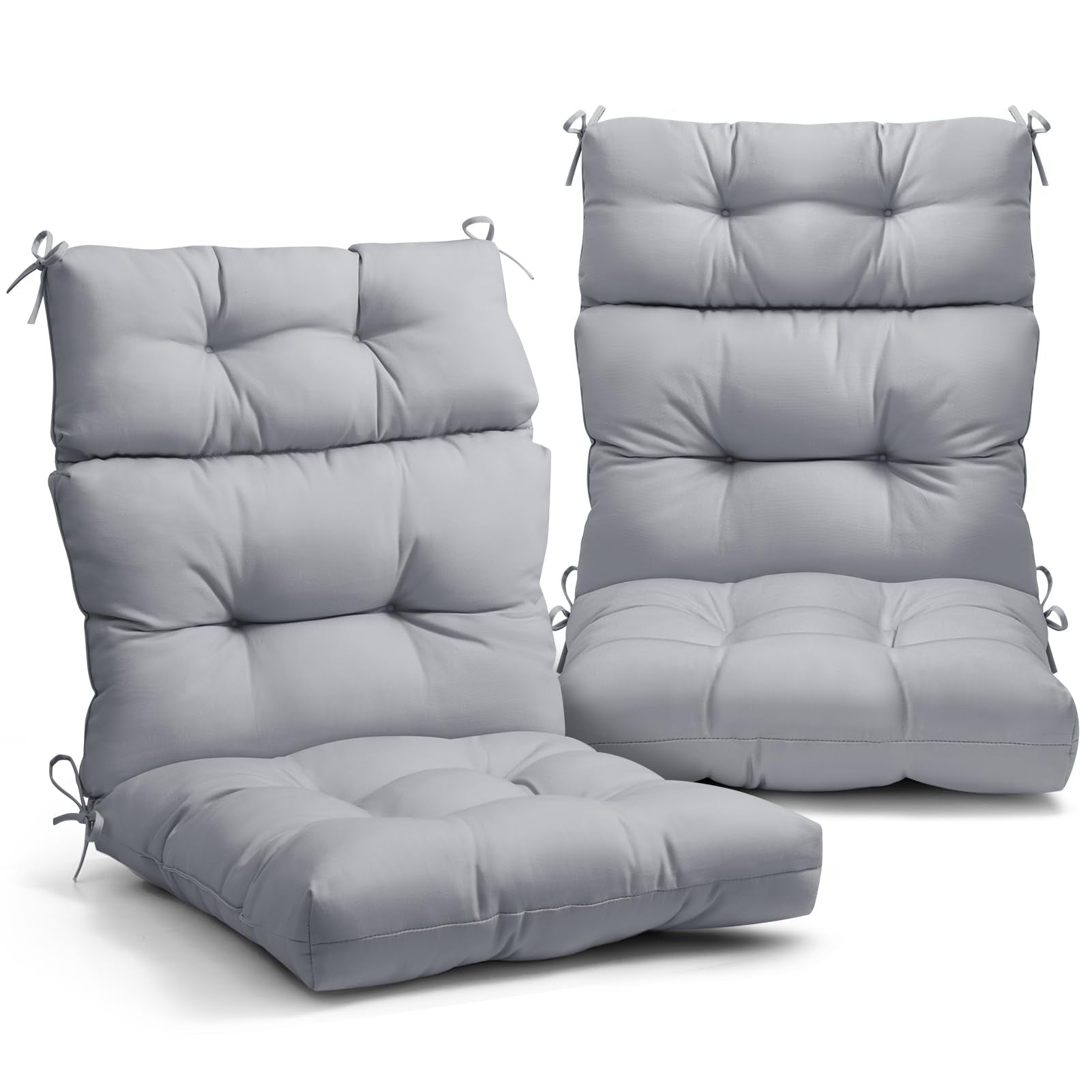 Eagle Peak Tufted Outdoor/Indoor High Back Patio Chair Cushions, Set Of 2, 46' X 22', Light Gray
