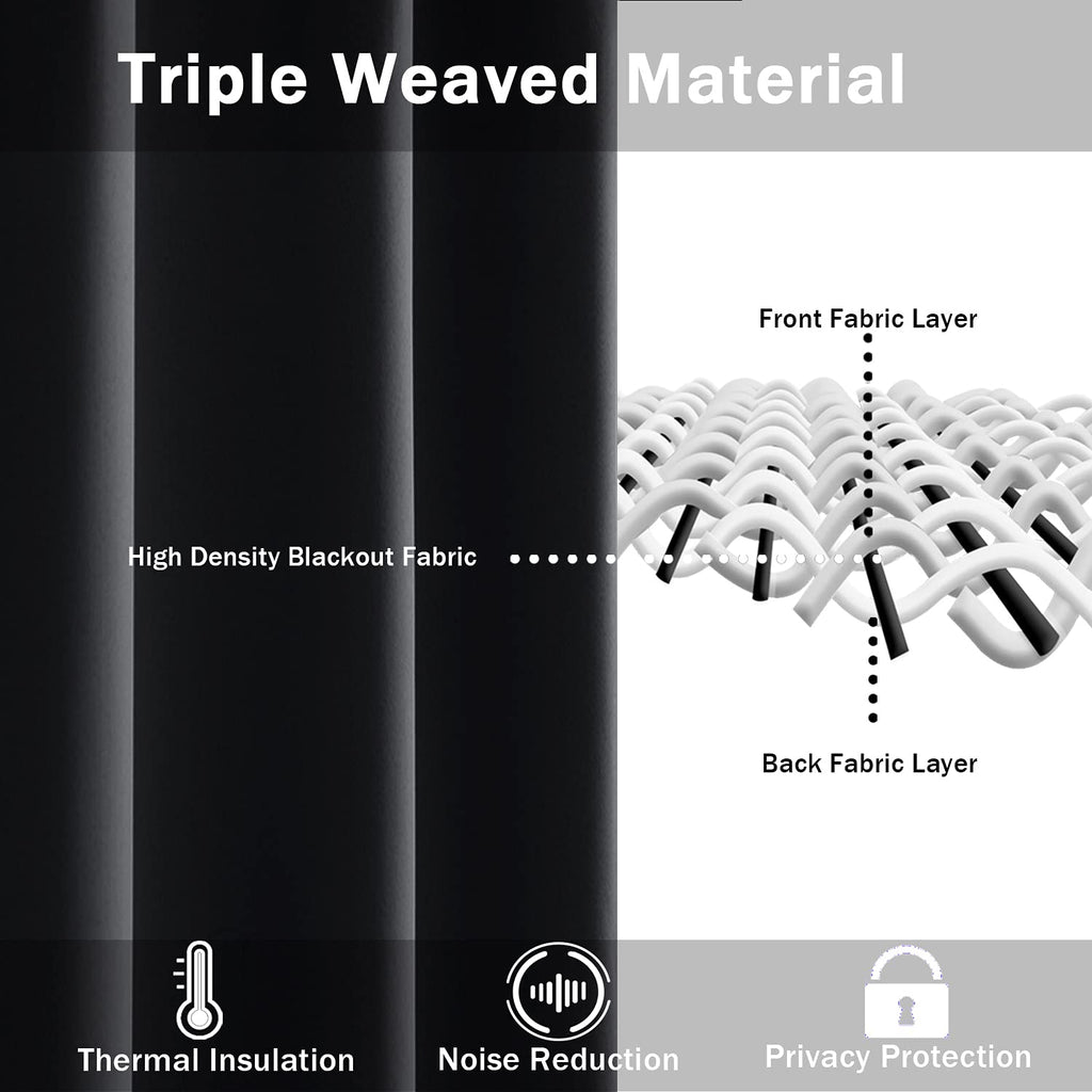Jiuzhen Black Blackout Curtains With Tiebacks - Thermal Insulated, Light Blocking And Noise Reducing Grommet Curtain Drapes For Bedroom And Living Room, Set Of 2 Panels, 38 X 54 Inch Length