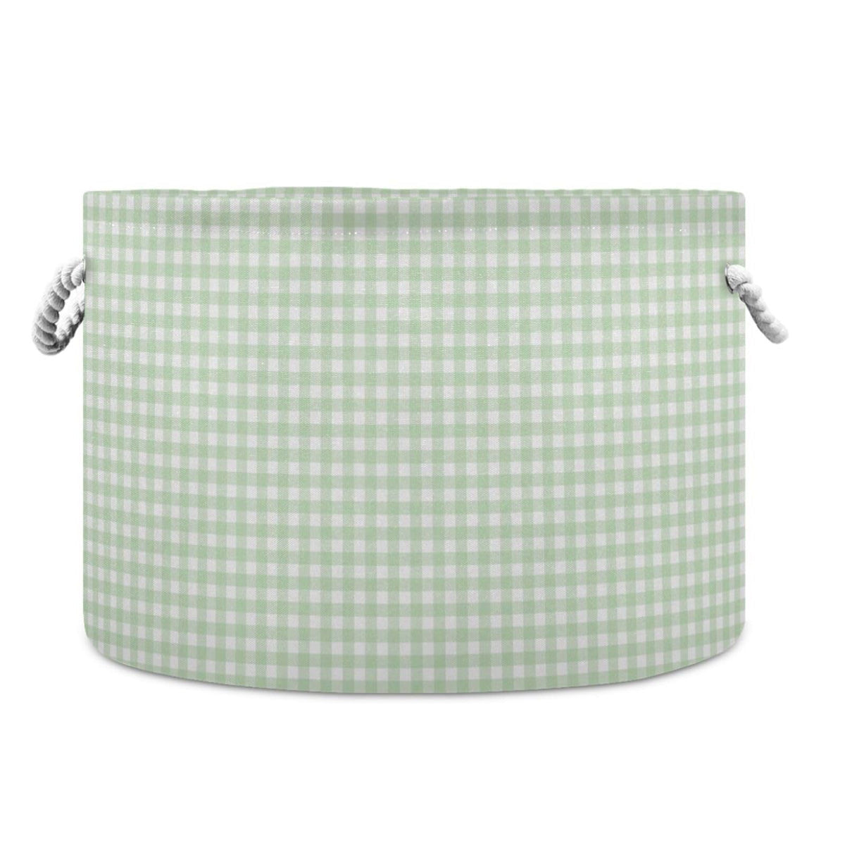 Takiito Green Gingham Checkered Storage Basket for Organizing, Fabric Collapsible Basket with Cotton Rope Handle for Bathroom La
