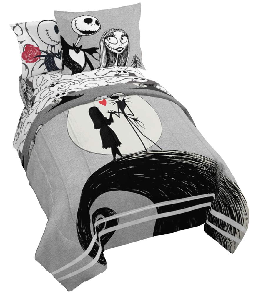 Jay Franco Disney Nightmare Before Christmas Moonlight 5 Piece Twin Bed Set - Includes Reversible Comforter & Sheet Set - Featur
