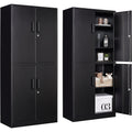 Metal Storage Cabinet With 3 Adjustable Shelves,Garage Storage Cabinet With Lock,Black Metal Cabinet With Locking Doors,Steel Pantry Cabinet 4 Doors,71' Lockable Storage Cabinet For Garage,Home,Office