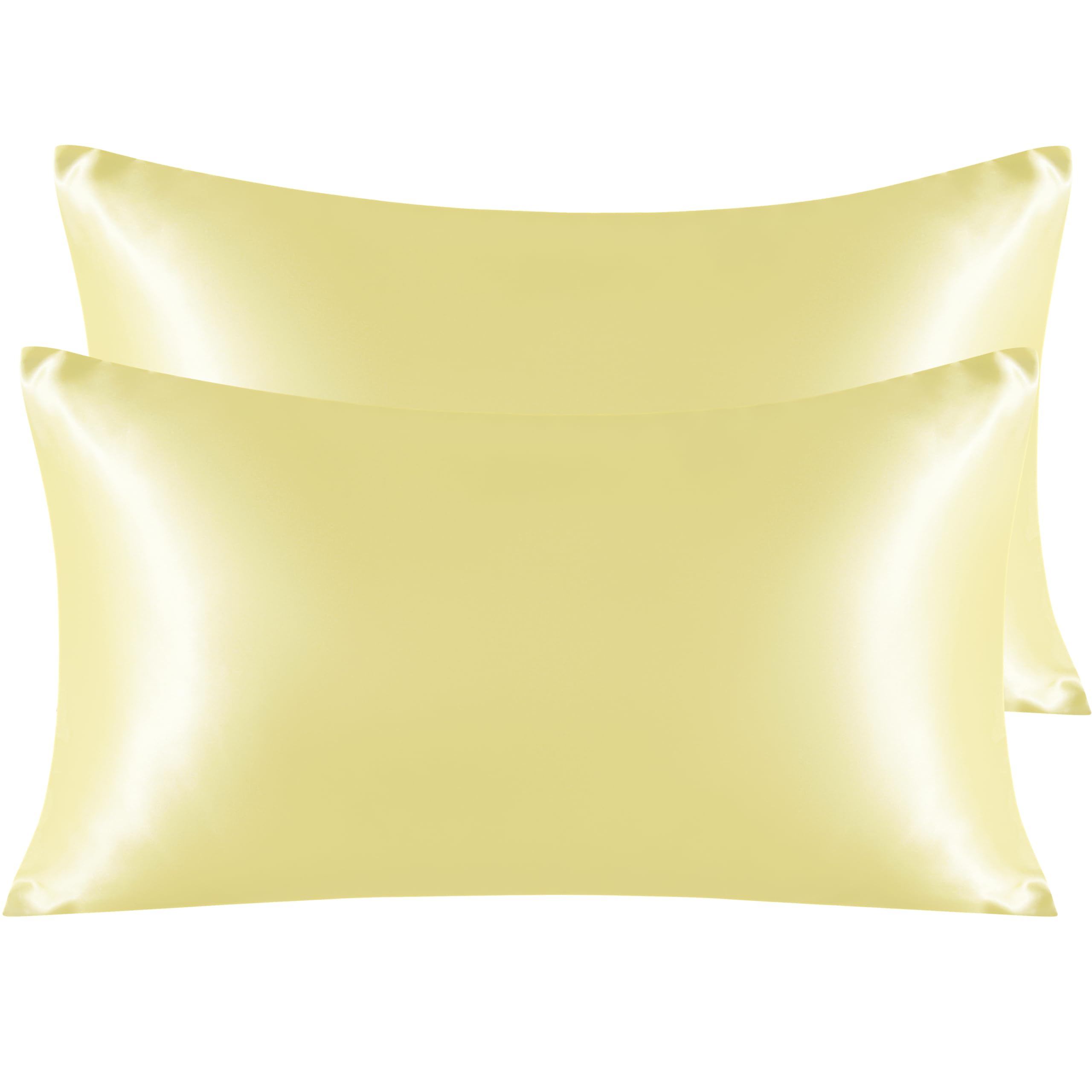 Ntbay 2 Pack Satin King Pillowcases For Hair And Skin, Luxurious And Silky Pillow Cases With Envelope Closure, 20X36 Inches, Light Yellow