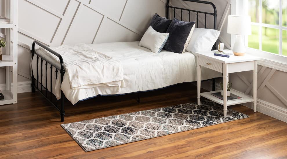 Unique Loom Trellis Frieze Collection Area Rug - Rounded (2' X 6' Runner, Blue Multi/ Ivory)