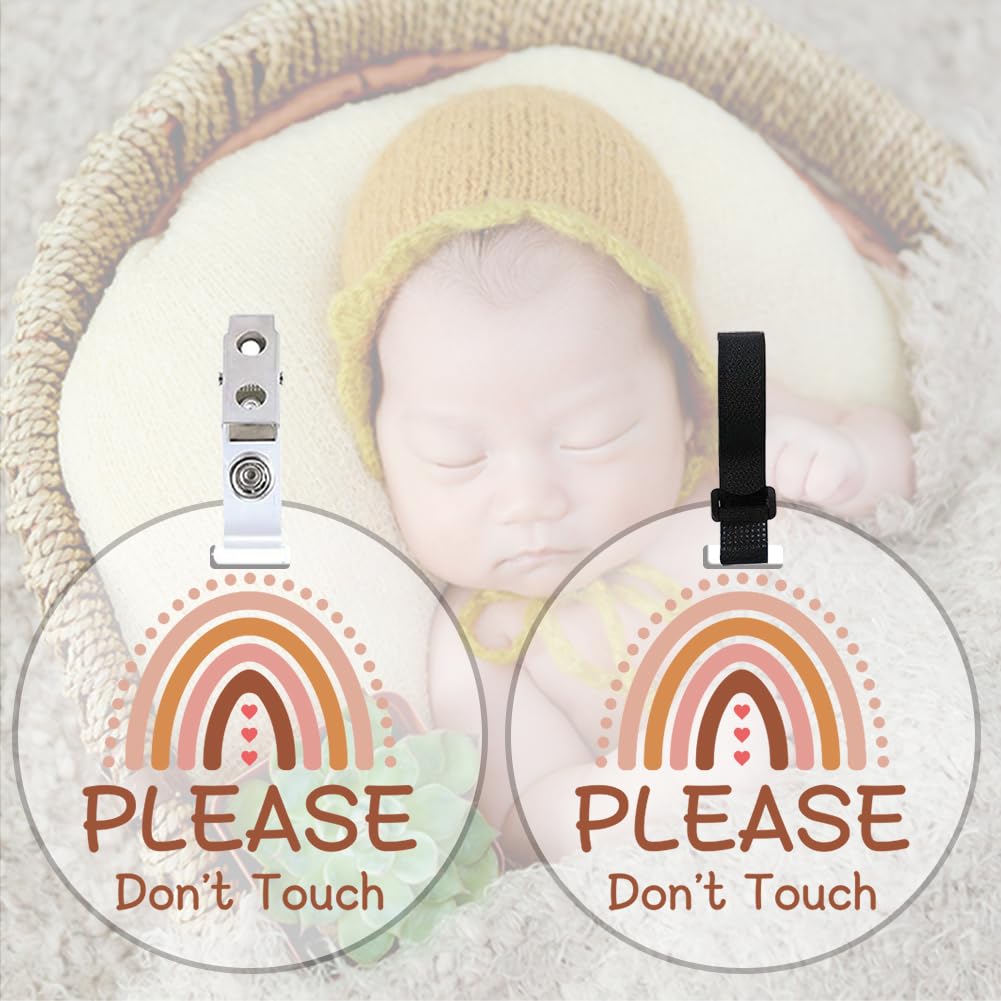 Freebloss 2 Pack No Touching Baby Car Seat Sign, Rainbow No Kissing Baby Stroller Tag Please Do Not Touch Baby Sign With 4 Hangi
