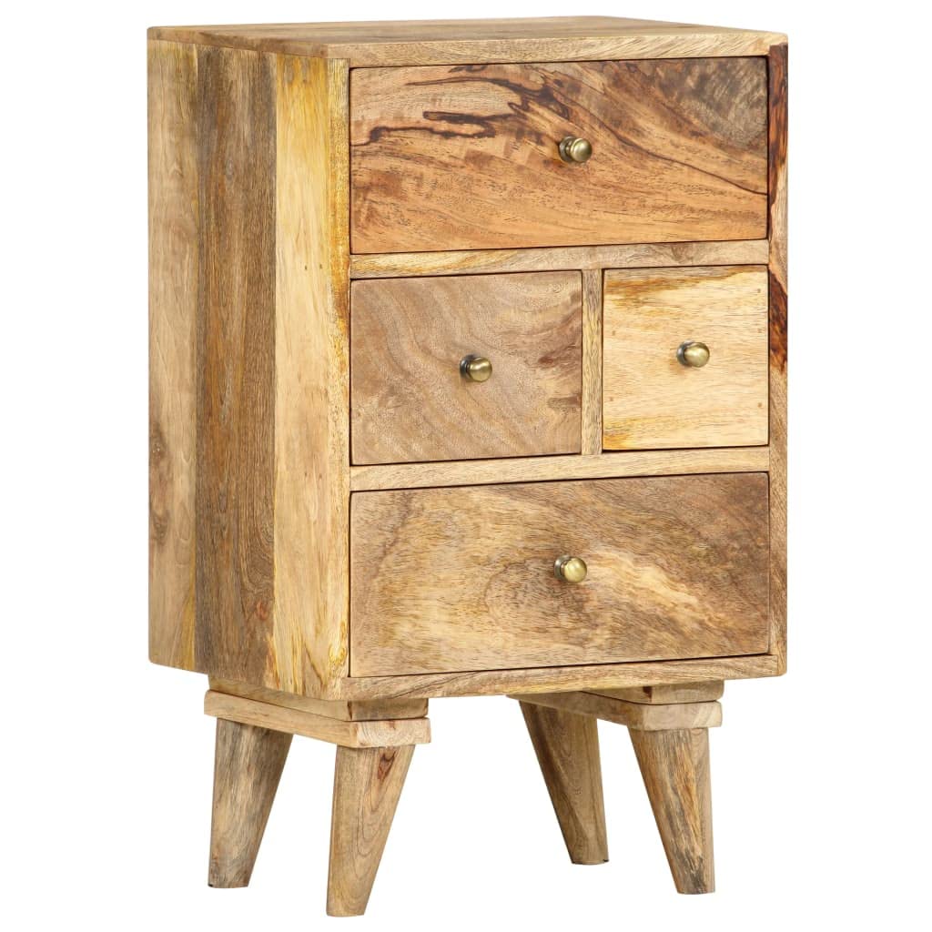 vidaXL Solid Mango Wood Bedside Cabinet - Versatile Nightstand with 4 Drawers and Beautiful Natural Finish - Dimensions: 14.2&quot;x11.8&quot;x23.6&quot;