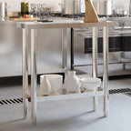 vidaXL Stainless Steel Kitchen Work Table with Under Shelf - Silver, Durable Prep Station for Restaurant/Commercial Use, Easy to Clean