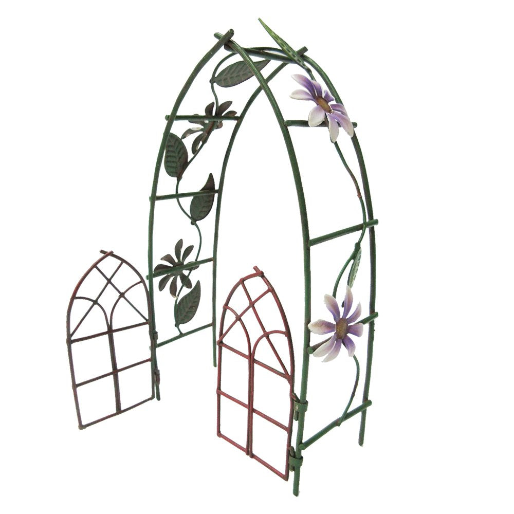 Pacific Giftware Enchanted Mini Fairy Garden Accessories Decorative Metal Garden Arbor Gate Arch Shape With Floral Design 6.5 In
