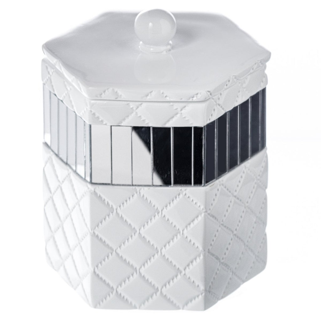 Creative Scents Quilted Mirror Q-Tip Holder, Decorative Bathroom Vanity Cotton Swab Holder Canister Jar With Lid For Cotton Ball