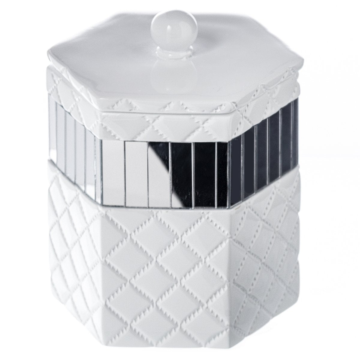 Creative Scents Quilted Mirror Q-Tip Holder, Decorative Bathroom Vanity Cotton Swab Holder Canister Jar With Lid For Cotton Ball
