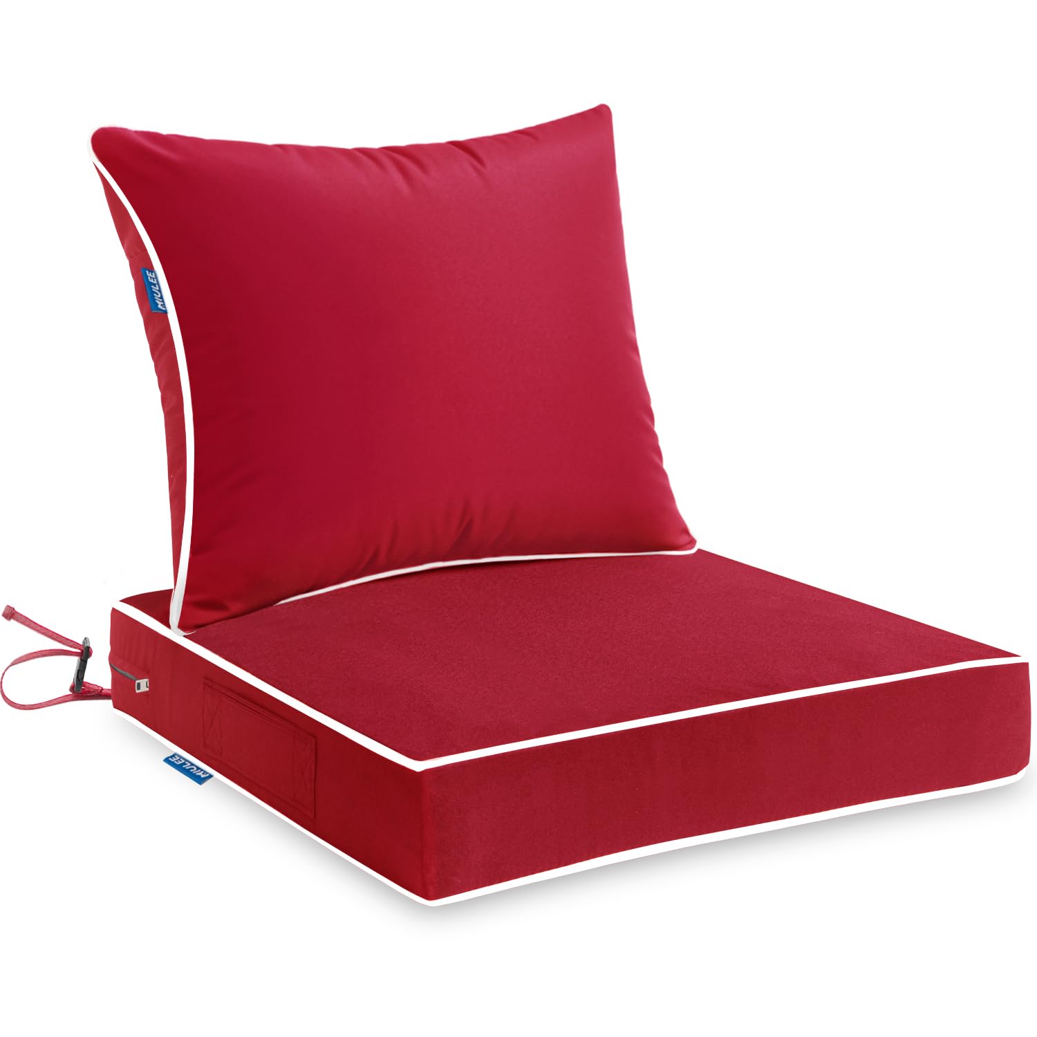 Miulee Outdoor Seat Cushion Set Red 22 X 22 X 3 Inch Waterproof & Fade Resistant Deep Seat And Back Patio Furniture Cushions Wit