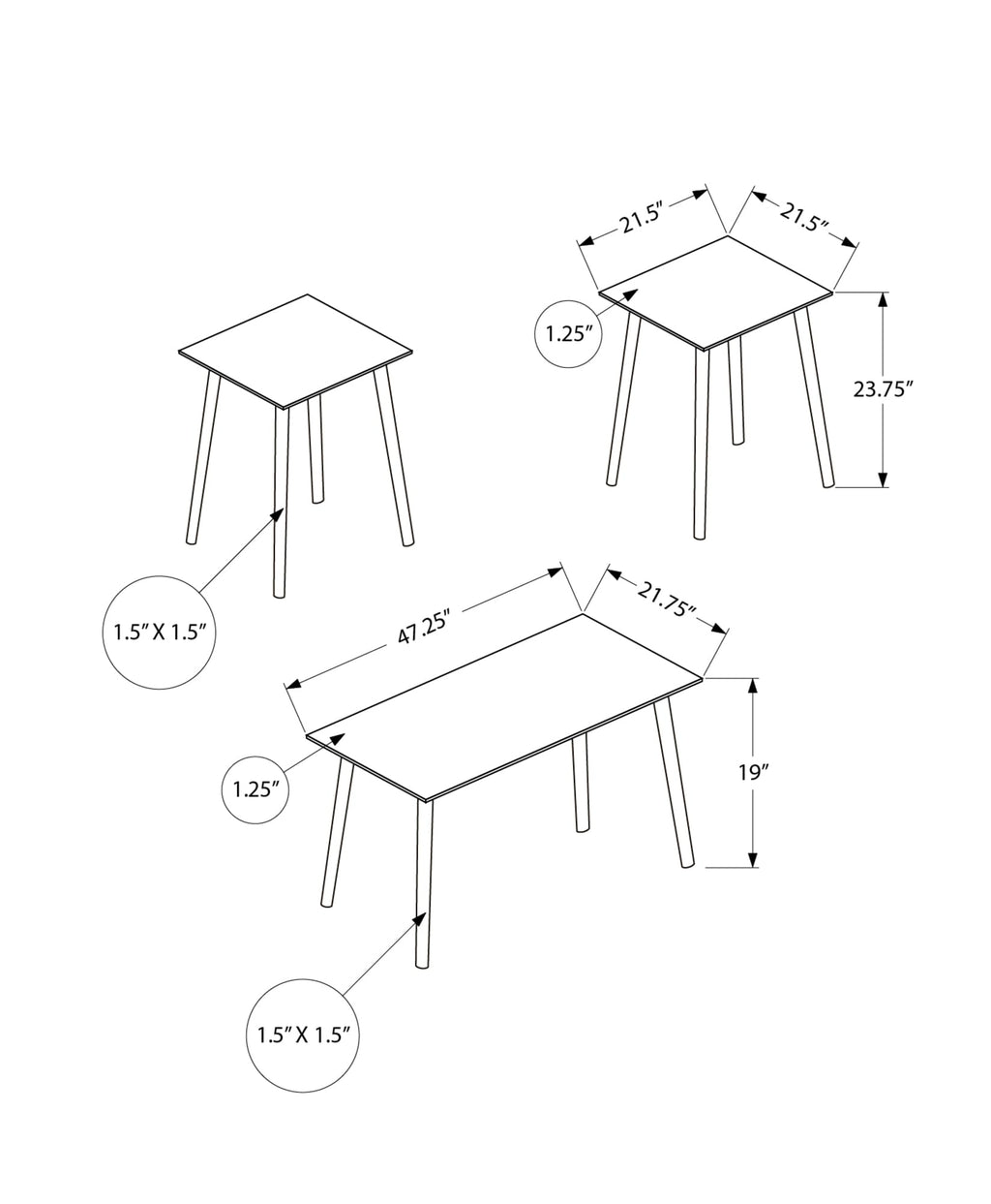 Monarch Specialties I 7898P Table Set, 3pcs Set, Accent, Coffee, Contemporary