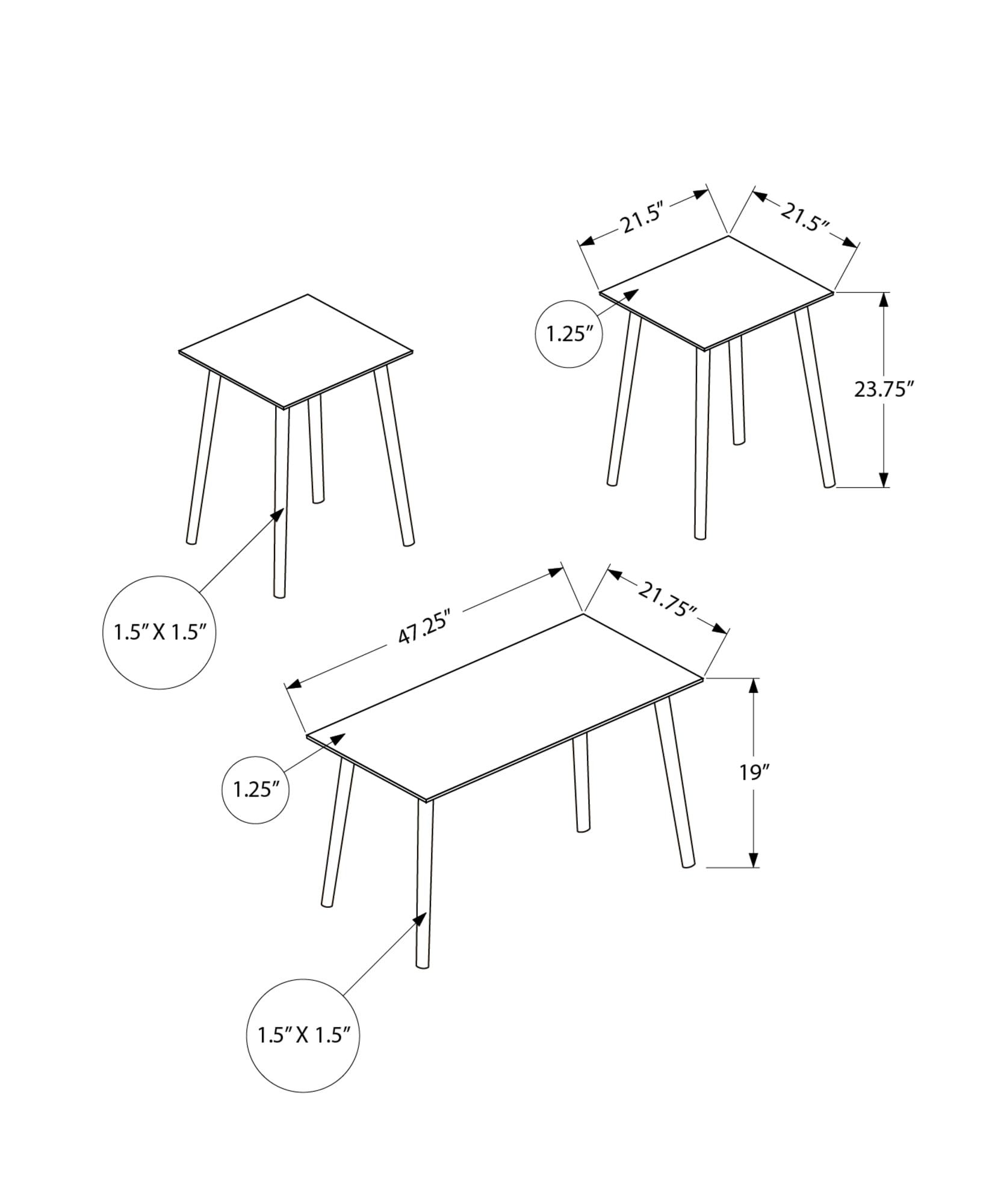 Monarch Specialties I 7898P Table Set, 3pcs Set, Accent, Coffee, Contemporary