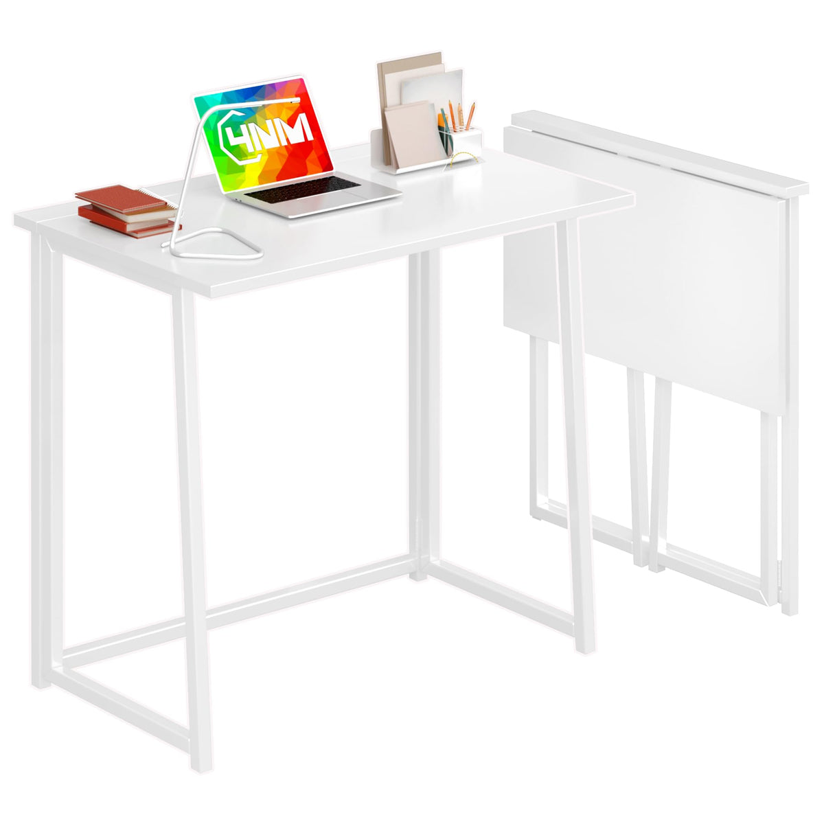 4Nm 31.5' Small Folding Desk, Simple Assembly Computer Desk Home Office Desk Study Writing Table For Small Space Offices - All White
