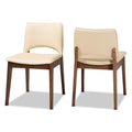 Baxton Studio Afton Mid-Century Faux Leather Dining Chair, Beige and Walnut Brown, 2/Set (188-2PC-11660HT)