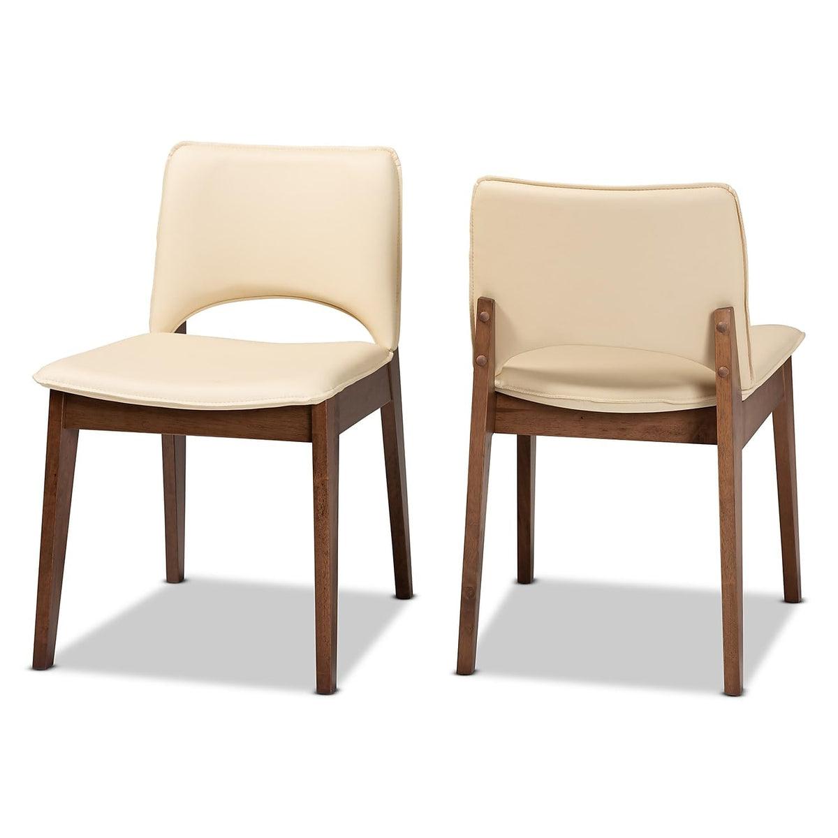 Baxton Studio Afton Mid-Century Faux Leather Dining Chair, Beige and Walnut Brown, 2/Set (188-2PC-11660HT)